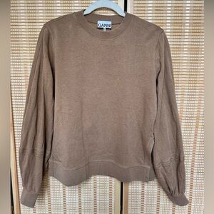 GANNI Balloon Sleeve Tan Sweatshirt